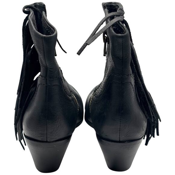 Sam Edelman Louie Fringe Black Leather Ankle Boots Boho Western Urban Cowgirl - Picture 16 of 16
